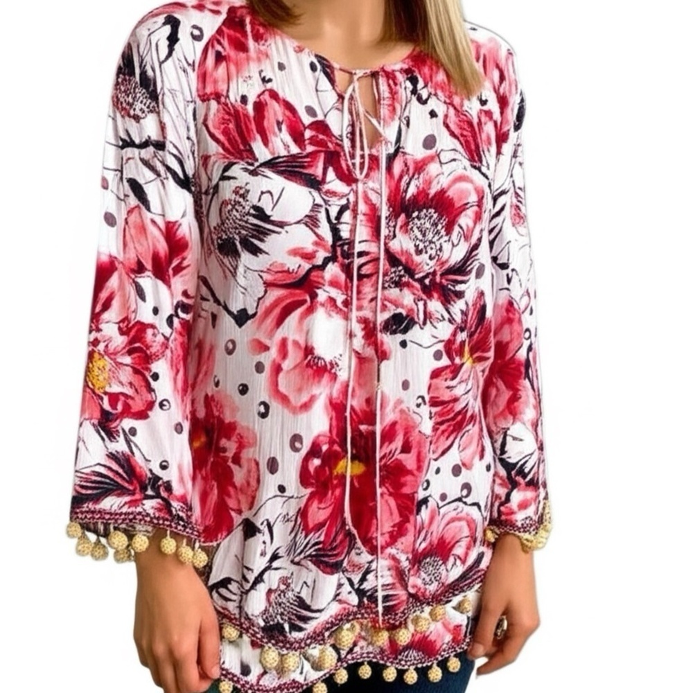 SOFT SURROUNDINGS Women's Blouse 3/4 Sleeve Floral Layered Shirt Size Small Top